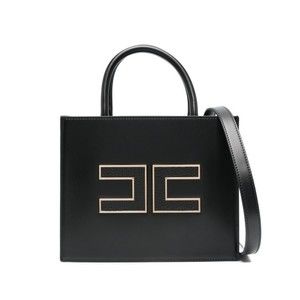 Elisabetta Franchi Structured Black Handbag With Gold Logo Accents - NWT